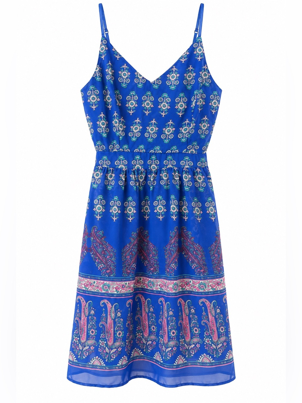Mi Ami by Francesca’s Blue Paisley Floral Chiffon Spaghetti Strap Dress